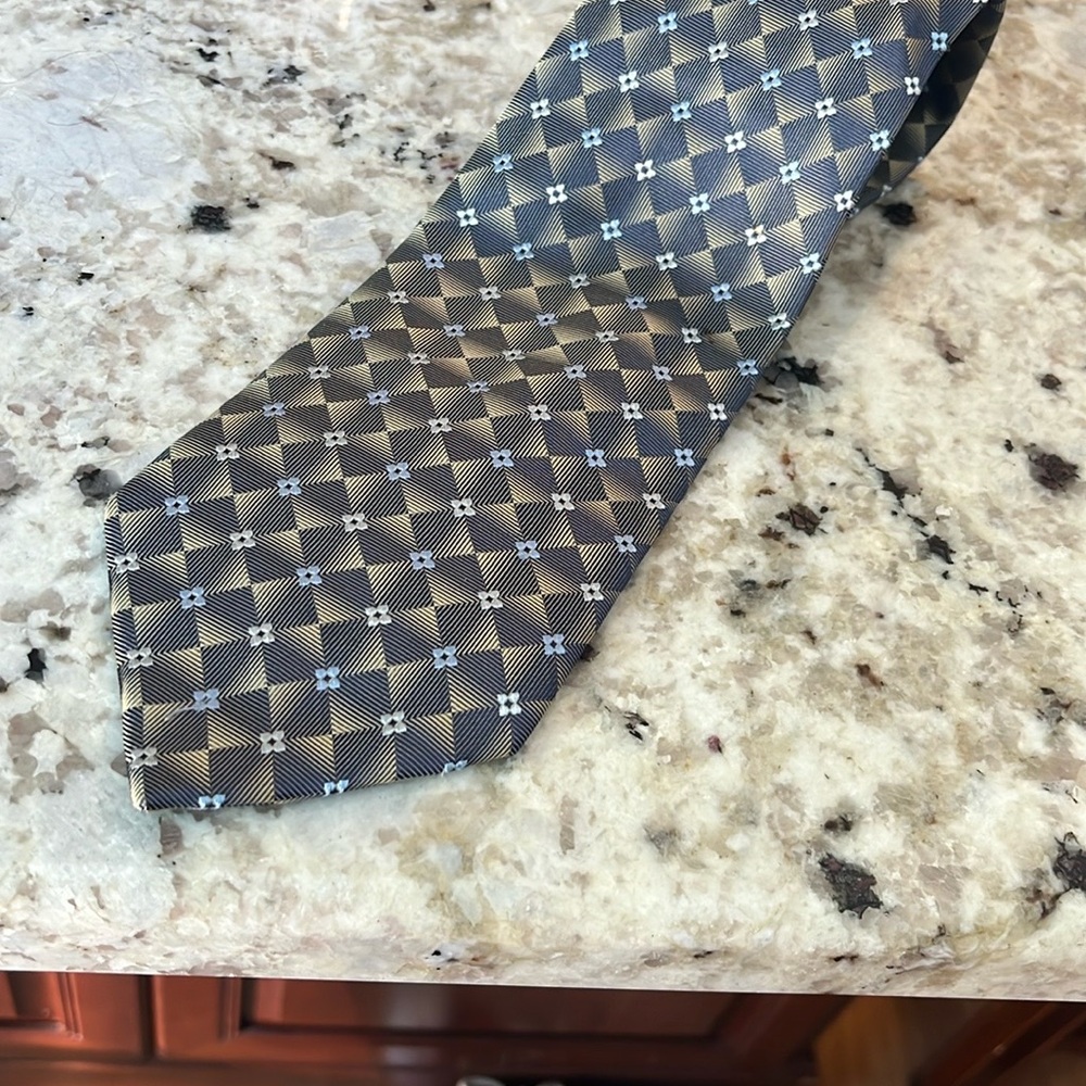 Pronto Uomo Blue and Gray Geometric Tie
